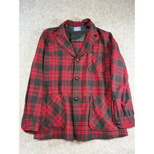 Vintage 60s Pendleton Button Up Shirt Mens M Red Plaid Flannel Wool Board Shirt